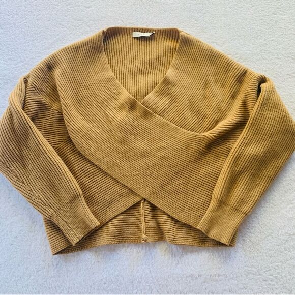 Lush Sweaters - Lush Camel Colored Faux Wrap Crisscross Vneck Knit Chunky Sweater | Medium